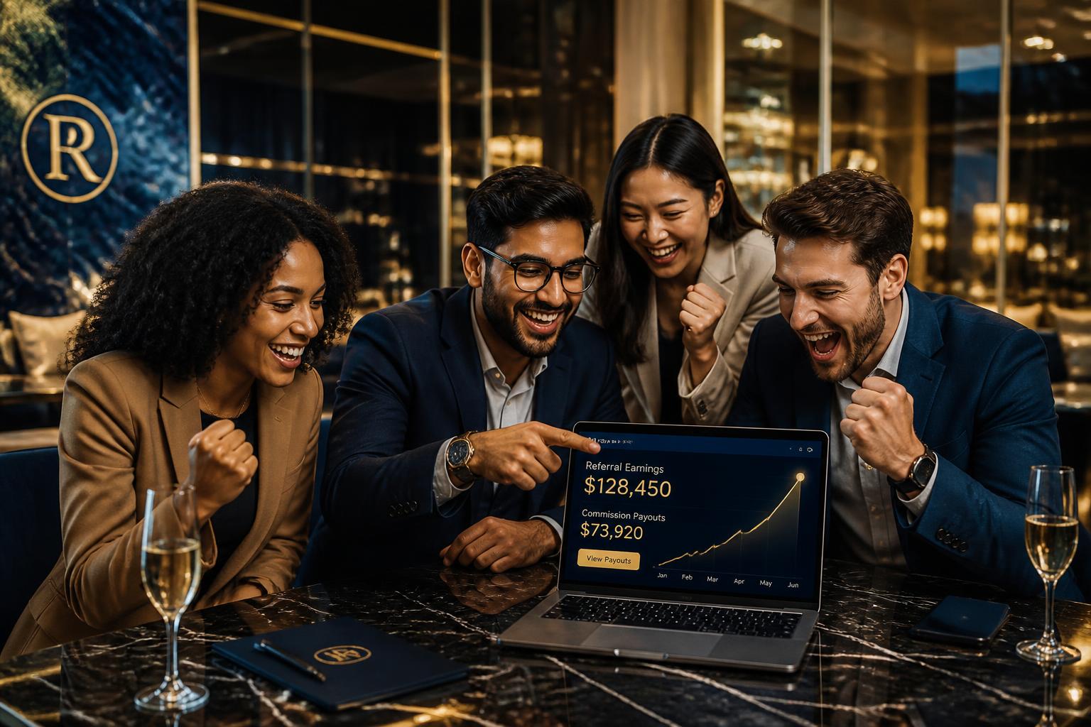 Investors celebrating rising affiliate referral commissions